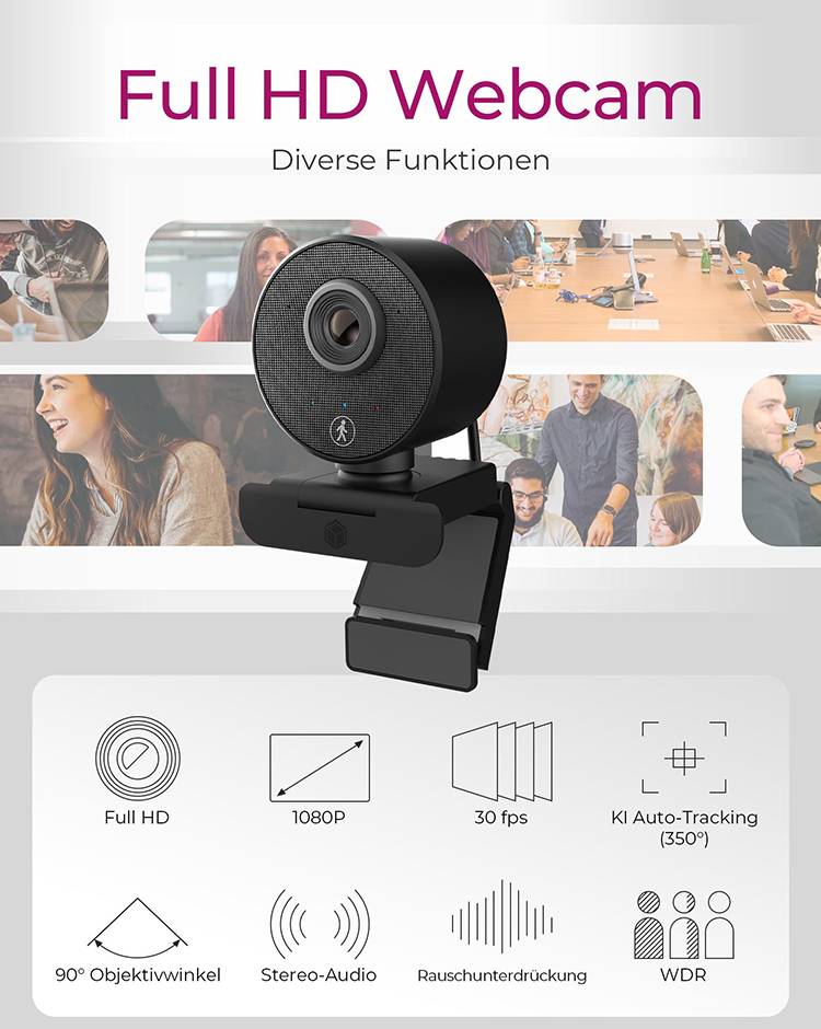 ICY BOX IB-CAM501-HD, FHD Webcam, 1080P, Autofokus, wide view angle, eingeb. Mikro. Full HD-webcam 1920 x 1080 Pixel Kle-1