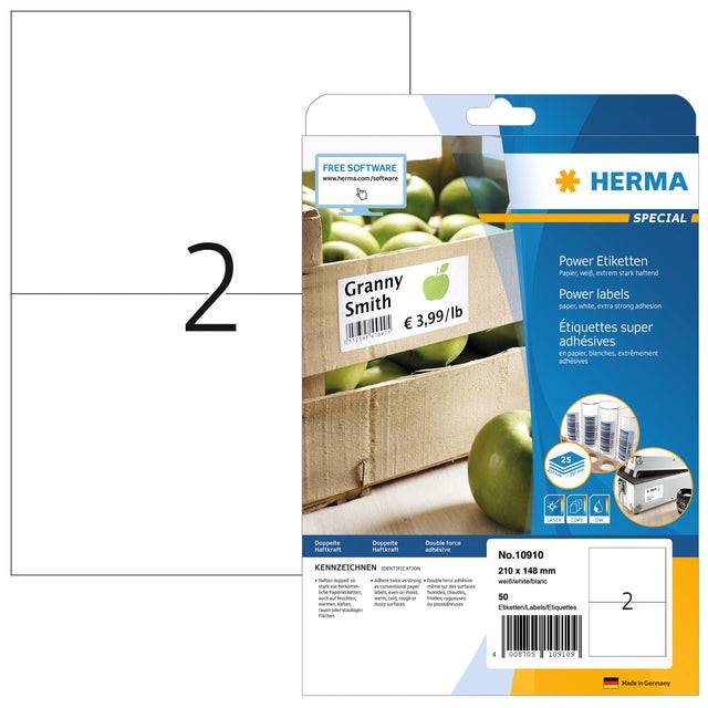Etiket HERMA Power 10910 210x148mm wit 50stuks-0