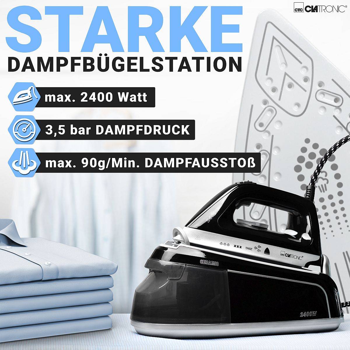 Clatronic DBS 3749 263999 Stoomstrijkstation 2400 W Zwart-1