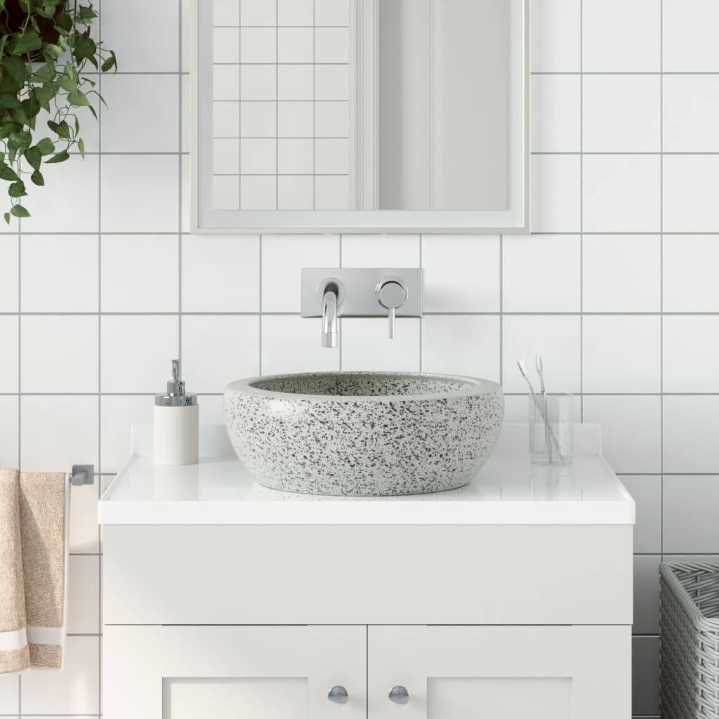 Vidaxl opzetwasbak rond φ41x14 cm keramiek grijs 87210121187378721012118737