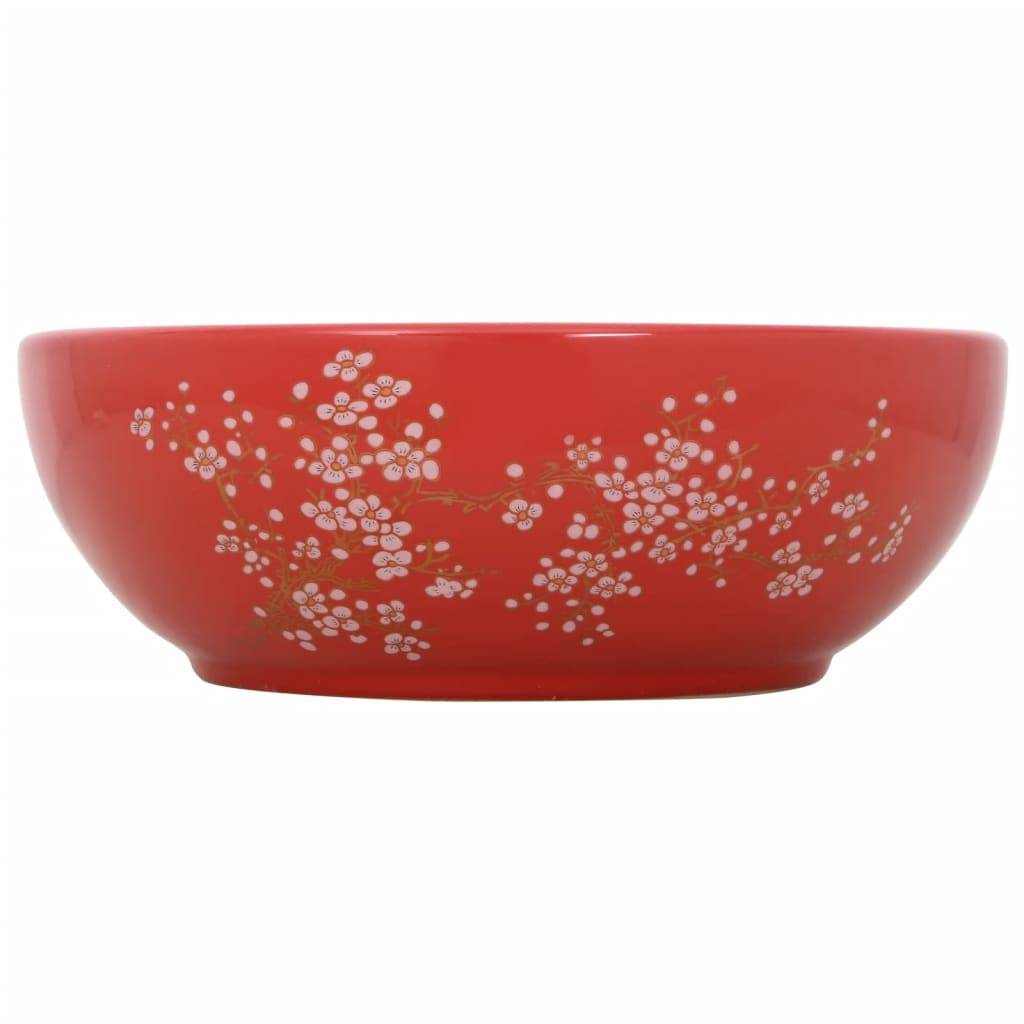 Vidaxl opzetwasbak rond φ41x14 cm keramiek wit en rood 87210121186148721012118614