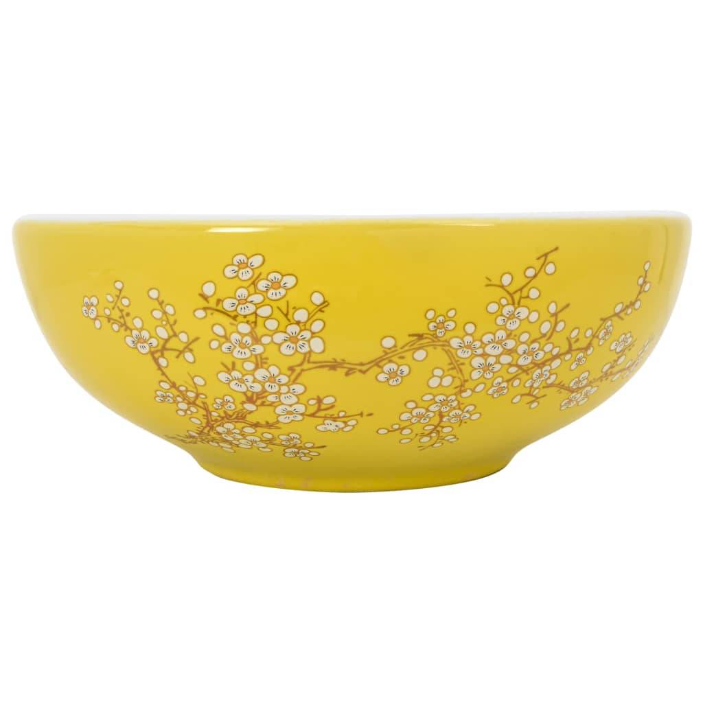 Vidaxl opzetwasbak rond φ41x14 cm keramiek wit en geel 87210121186218721012118621