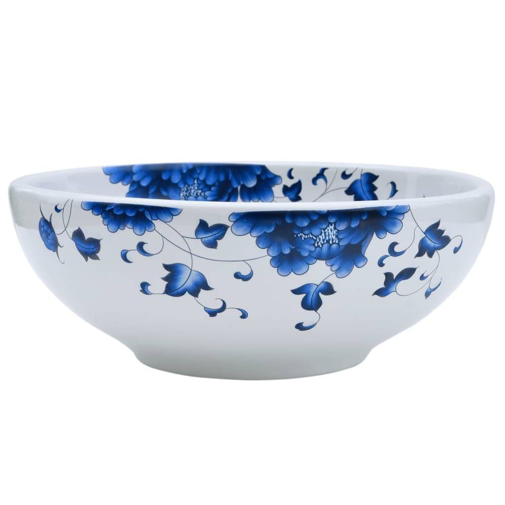 Vidaxl opzetwasbak rond φ41x14 cm keramiek wit en blauw 87210121185778721012118577