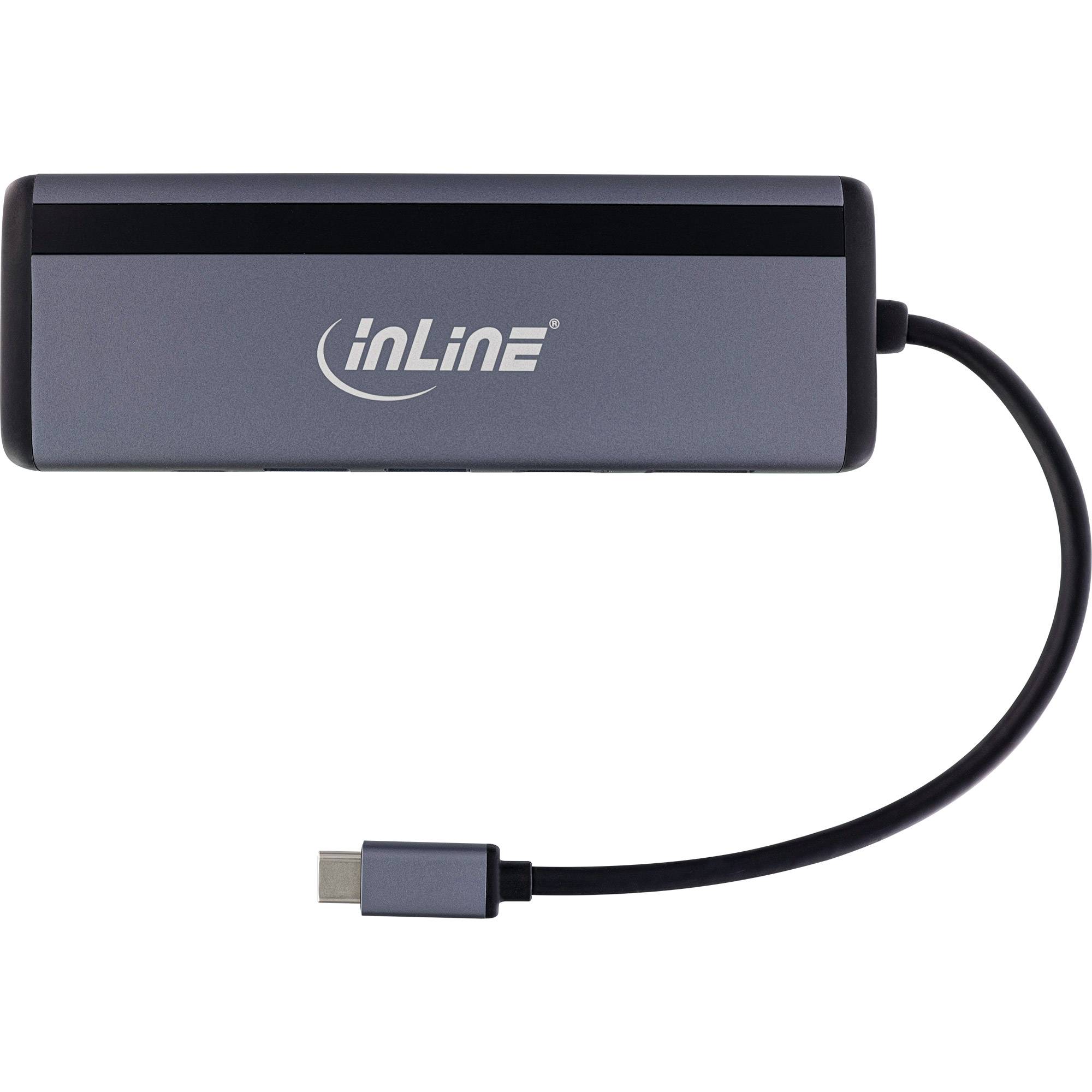 InLine USB-C multiport adapter | DP 4K 60Hz, HDMI 4K 60Hz, USB-A+C, RJ45 en SD | PD 100W | aluminium | 0,15 meter-1
