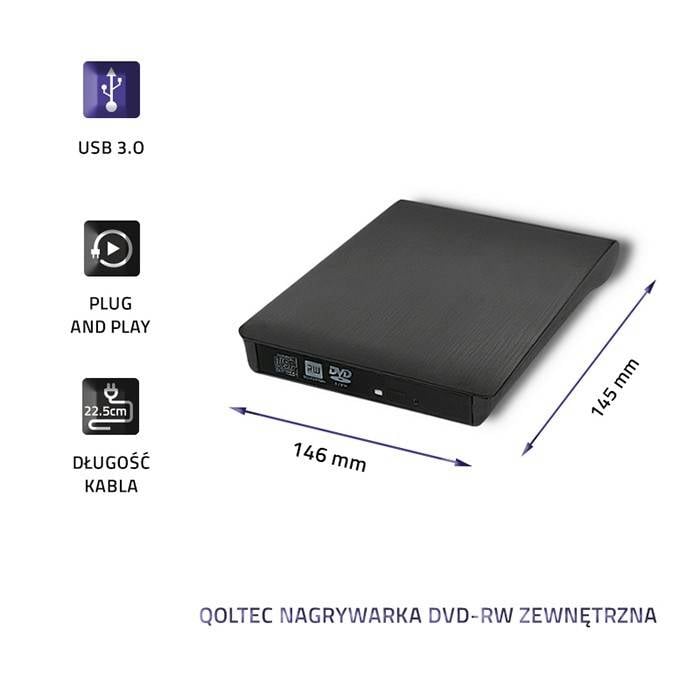 QOLTEC QOLTEC-51857 Externe DVD-drive; zwart; USB A; USB 3.0; 146x145x16mm - 1 stuk-4