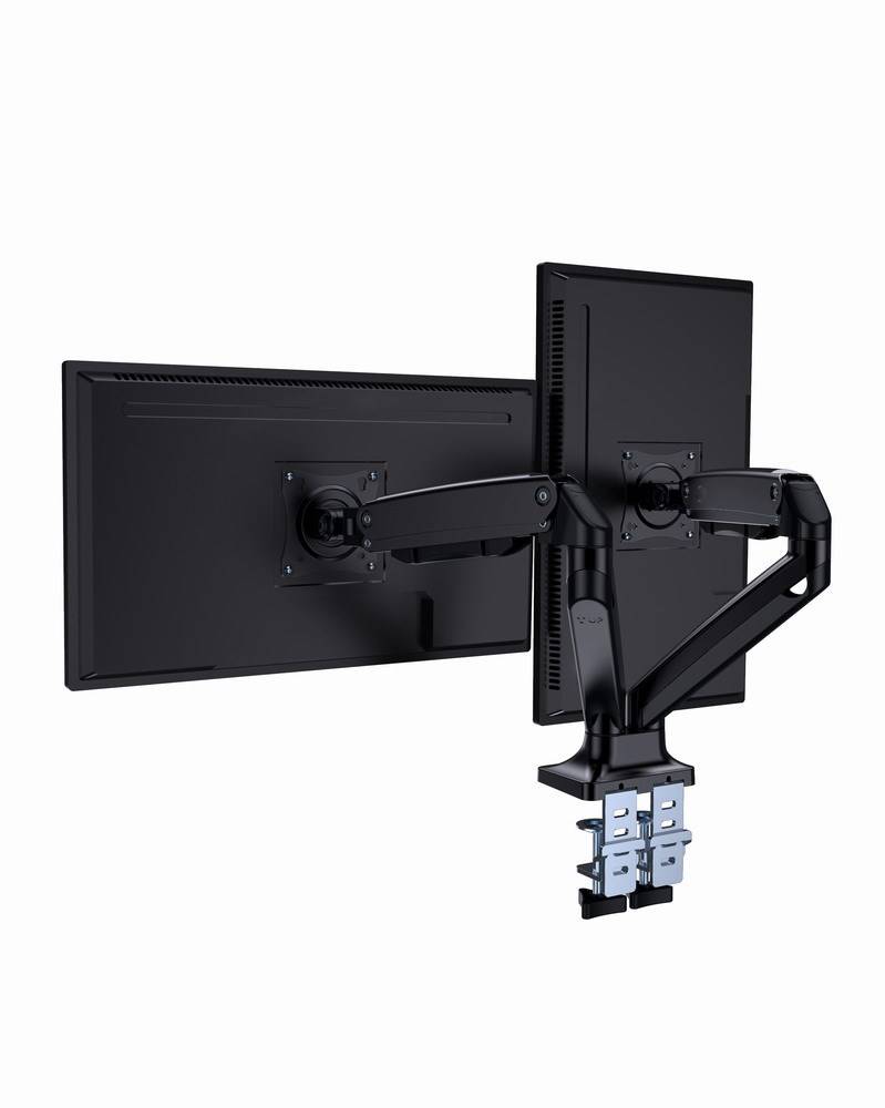 Full-motion dubbele monitorarm met gasveer, 17”-35”-5
