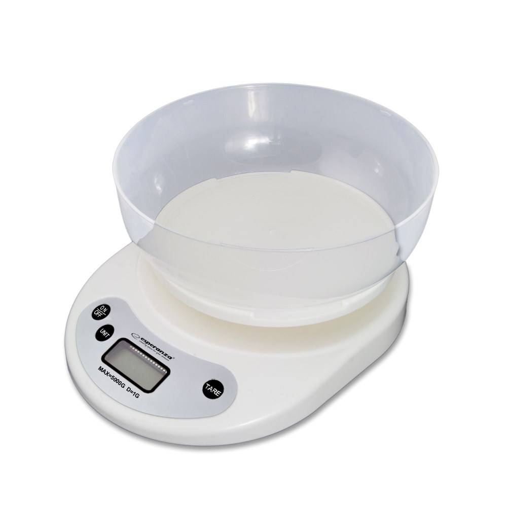 Esperanza EKS007 keukenweegschaal met kom. Witte elektronische keukenweegschaal.-1