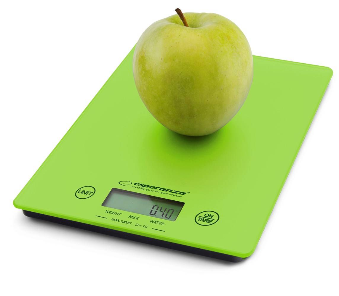 Esperanza EKS002G keukenweegschaal, elektronische keukenweegschaal, groen/geel, rechthoekig model voor op het aanrecht.-2