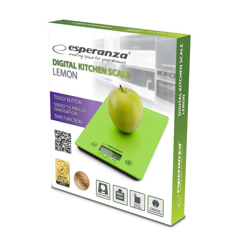 Esperanza EKS002G keukenweegschaal, elektronische keukenweegschaal, groen/geel, rechthoekig model voor op het aanrecht.-3