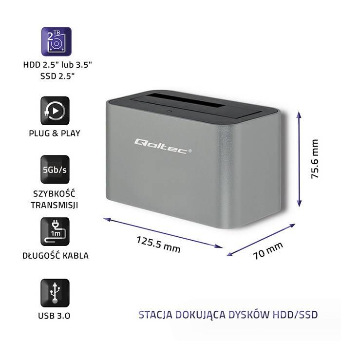 Qoltec 5315 dockingstation HDD/SSD | 2,5"/3,5" SATA | USB 3.0-5