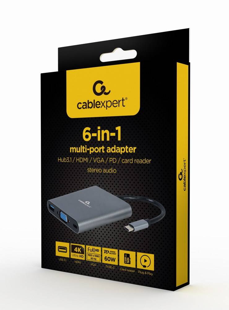 GEMBIRD A-CM-COMBO6-01 Hub USB; USB 3.1 Gen 1; Cablexpert; PnP; grijs; Aantal poorten: 7 - 1 stuk-4