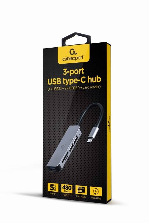 GEMBIRD UHB-CM-CRU3P1U2P2 Hub USB; USB-A aansluiting 2x,USB-C-stekker; Cablexpert; grijs - 1 stuk-1