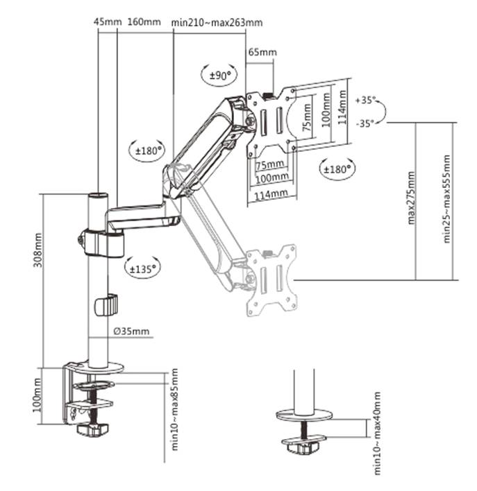 GEMBIRD MA-DA1P-01 Houder; 9kg; 17÷32"; zwart; Arml: 533mm; aluminium,plastic,staal - 1 stuk-1
