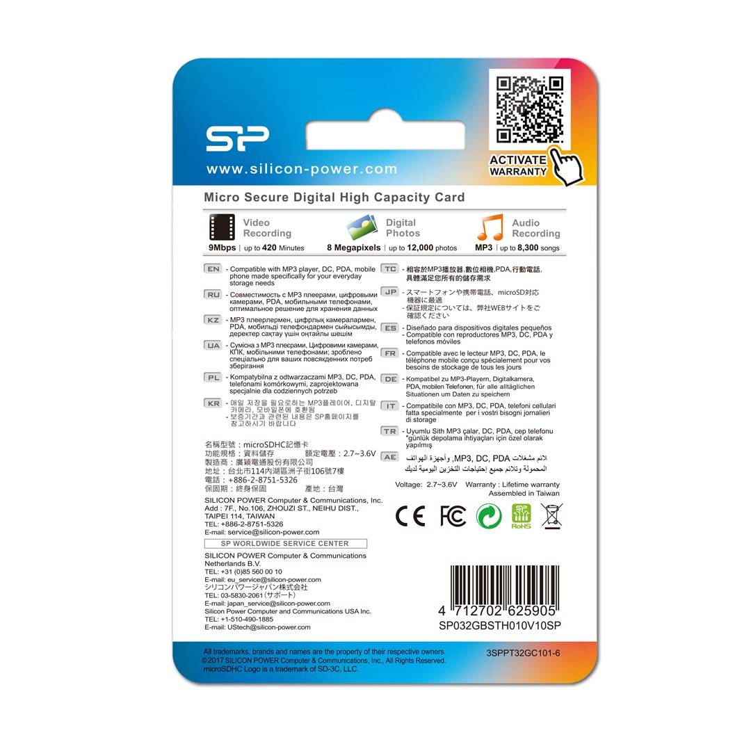 Silicon Power SP032GBSTH010V10SP geheugenkaart 32 GB MicroSDHC UHS-I Klasse 10-4