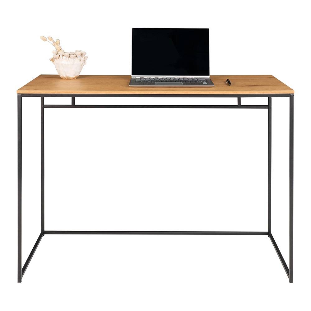 Eiken look Bureau met zwart frame-2