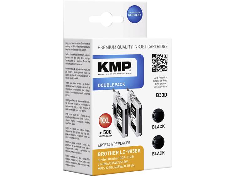 KMP B33D Cartridge set van 2 vervangt Brother LC-985 Zwart