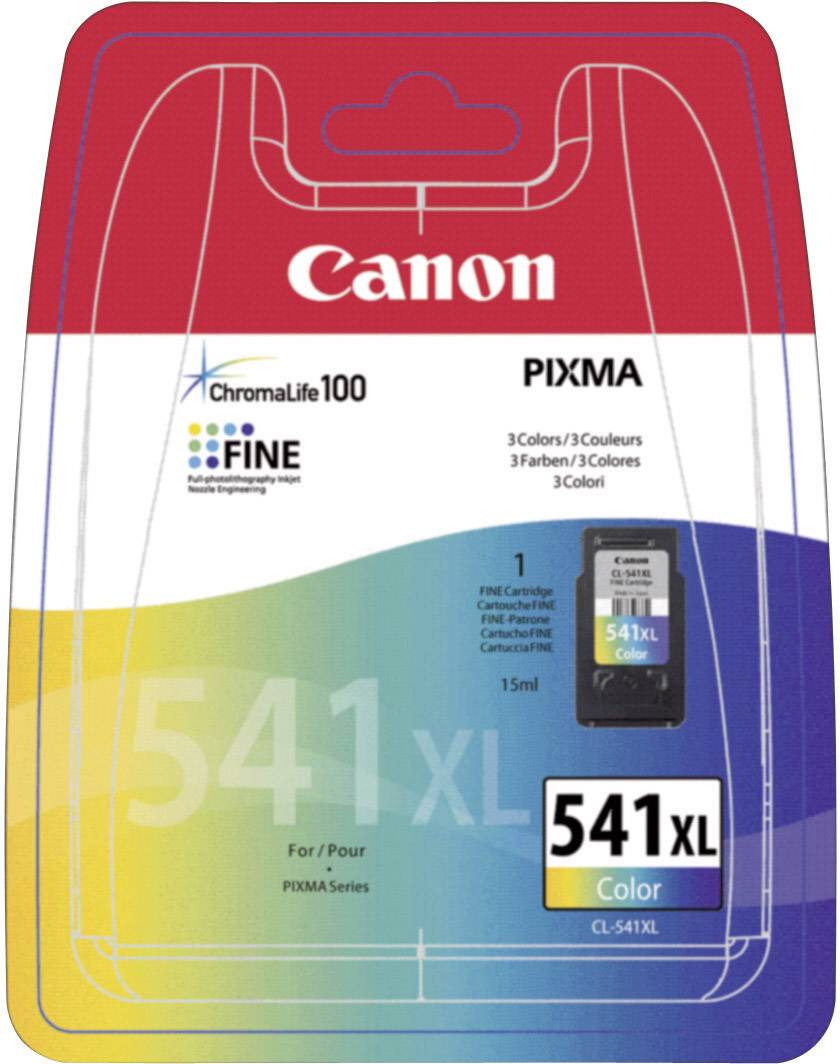 Een kleurrijke verpakking van Canon met het opschrift 'Pixma 541XL Color', toont inktpatroon voor kleurenprinters.