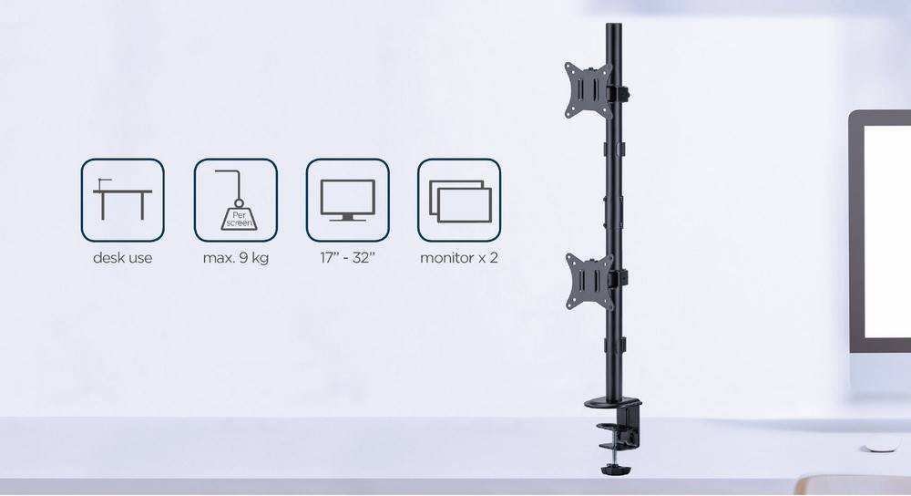 GEMBIRD MA-D2-02 Houder; 9kg; 17÷32"; Standaard: 75x75mm,100x100mm; monitor x2 - 1 stuk-6