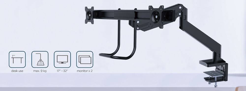 GEMBIRD MA-DA2-04 Houder; 1÷8kg; 17÷32"; Standaard: 75x75mm,100x100mm; monitor x2 - 1 stuk-4