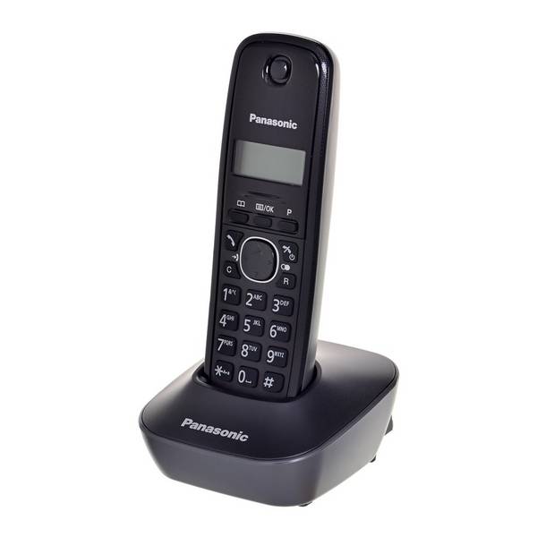 Panasonic KX-TG1611 DECT-telefoon, zwart, nummerweergave.