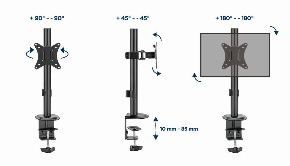 Gembird MA-D1-02 Bureau monitorarm voor één monitor. 17"-32". 9 kg-5