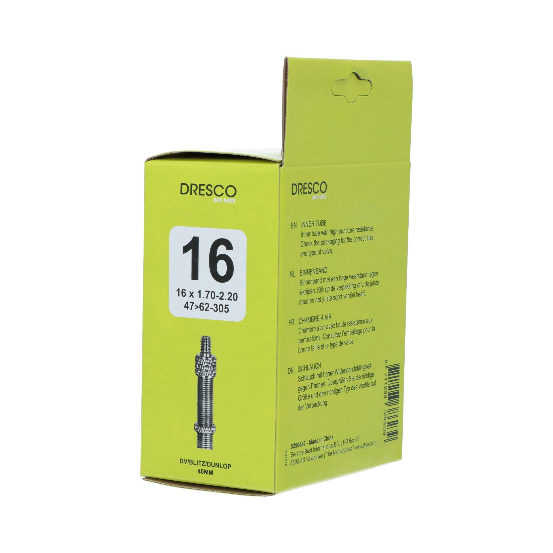 Dresco Binnenband 16 x1.70-2.10 (47/62-305) Dunlop 40mm-1