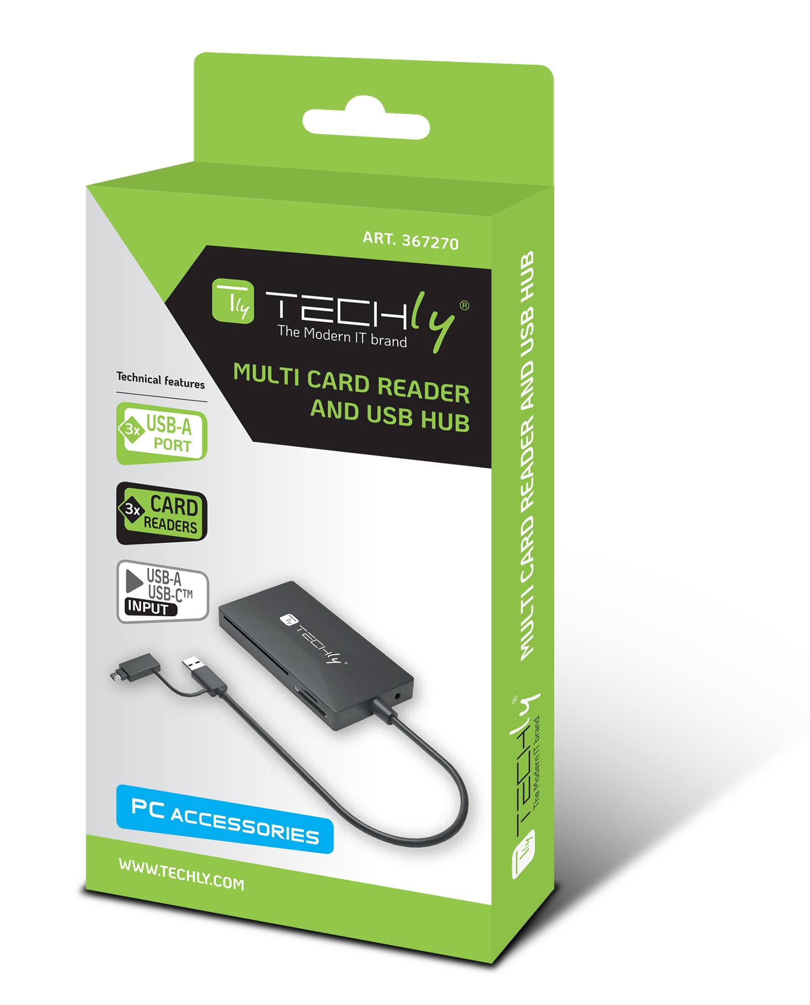 Techly IUSB-CARD-AC582 geheugenkaartlezer USB 3.2 Gen 1 (3.1 Gen 1) Type-A/Type-C Zwart-1