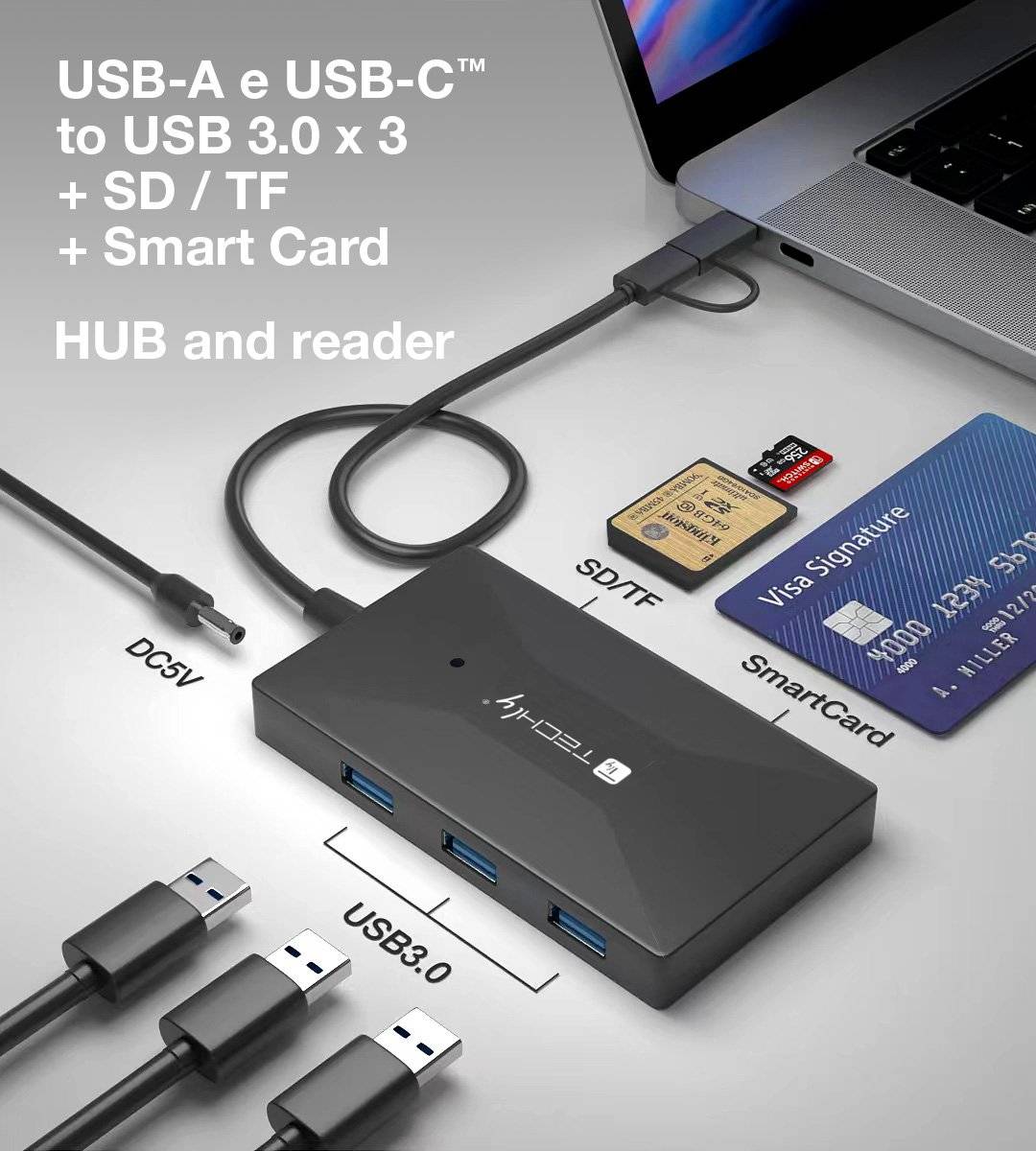 Techly IUSB-CARD-AC582 geheugenkaartlezer USB 3.2 Gen 1 (3.1 Gen 1) Type-A/Type-C Zwart-3