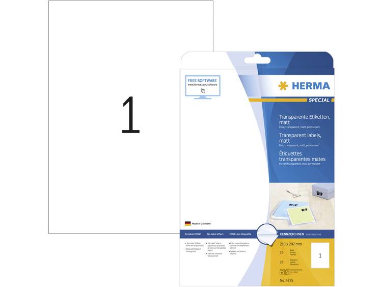 Etiket Herma 4375 210x297mm A4 transparant 25stuks