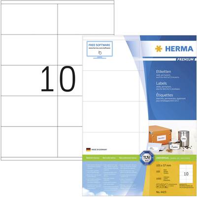               Herma              Etiketten Premium              4425 (N/A), Wit, 1000 stuk(s), Permanent hechtend