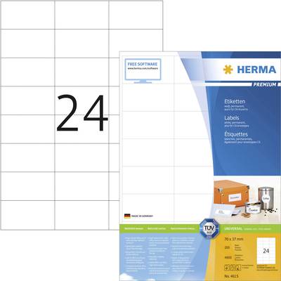               Herma              Premium-etiketten              4615 ( 70 x 37 mm ),Wit, 4800 stuk(s), Permanent hechten