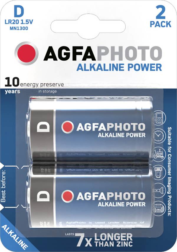 Agfaphoto Batterij Alkaline, Mono, D, LR20, 1.5V Power, Retail Blister (2 stuks)