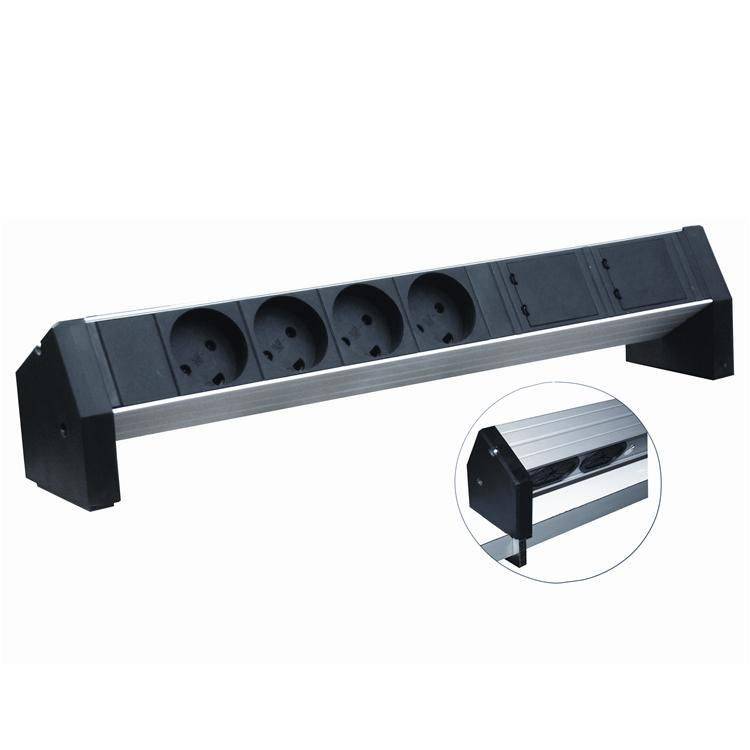 Retex aluminium PDU, tafelmodel, 4-voudig K-type stopcontact+, 2 afdekplaatjes, C14-stekker, 13 A, zonder netsnoer-0