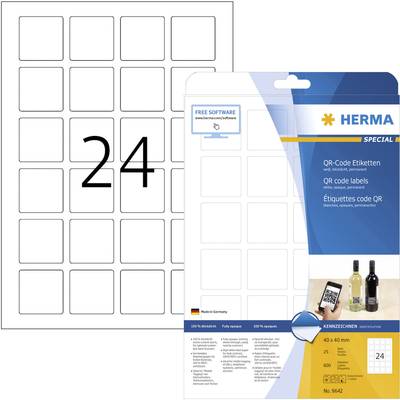 Herma 9642 Universele etiketten 40 x 40 mm Papier Wit 600 stuk(s) Permanent hechtend Inkjet, Laser (zwart/wit), Laser (k