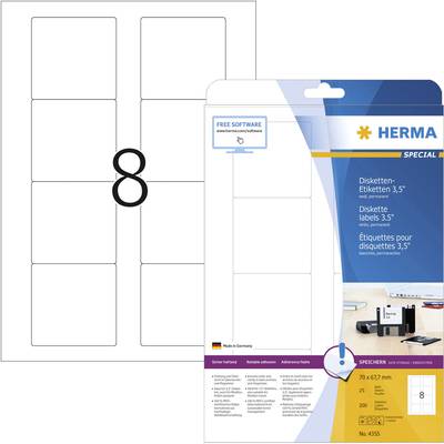               Herma              Diskette-etiketten              4355 (N/A ),Wit, 200 stuk(s), Permanent hechtend