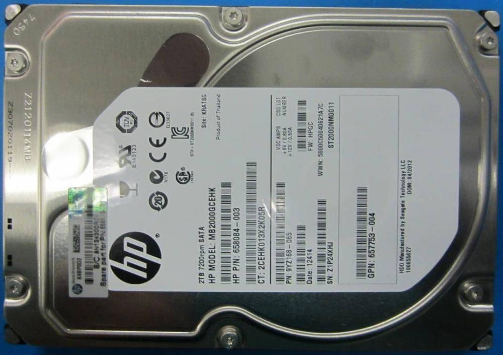 Hewlett Packard Enterprise 2TB niet-hot-pluggable SATA harde schijf - 7.200 RPM, snelheid van 6 Gb/sec, 3,5-inch groot f-1