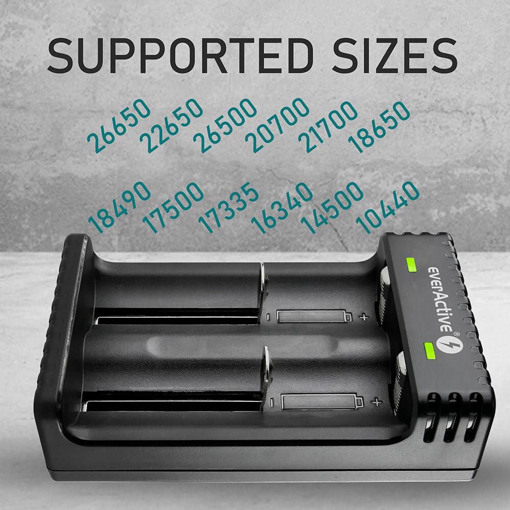 Oplader voor cilindrische li-ionbatterijen everActive LC-200-1