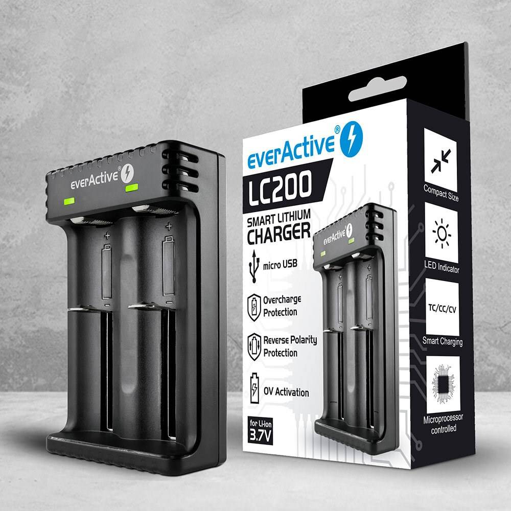 Oplader voor cilindrische li-ionbatterijen everActive LC-200-2