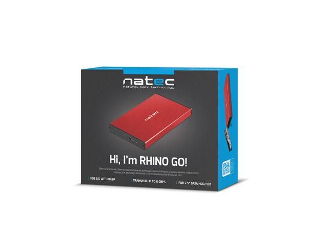 NATEC HDD-BEHUIZING RHINO GO (USB 3.0, 2,5", ROOD)-5