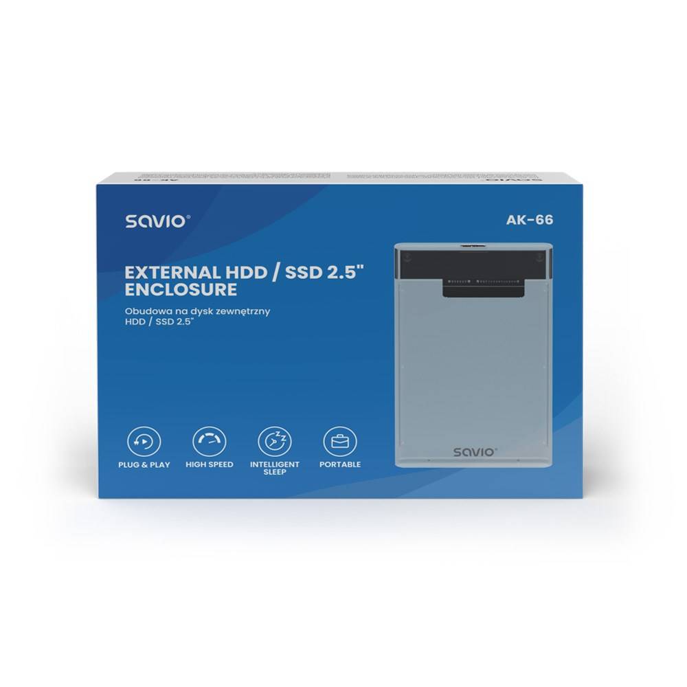 Savio 2,5" externe HDD/SSD-behuizing, USB 3.0, transparant, AK-66-1