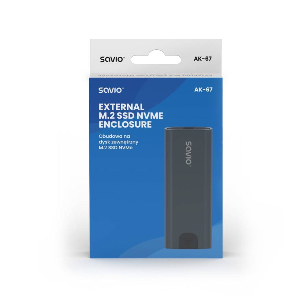 Savio M.2 SSD NVMe externe schijfbehuizing, USB-C 3.1, AK-67, grijs-2