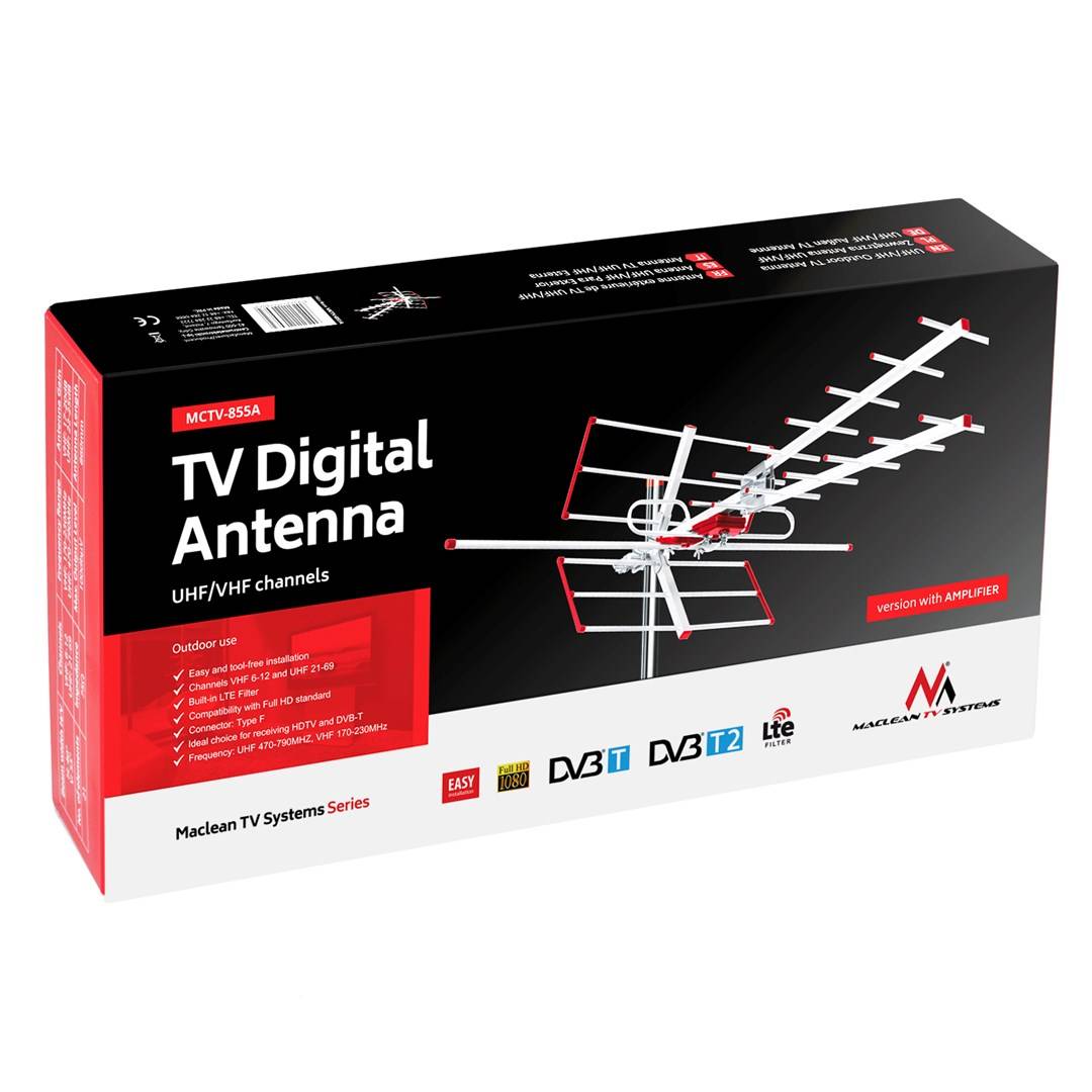 Maclean TV Systems MCTV-855A Full HD standaard terrestrische tv-antenne voor buiten, richtbaar DVB-T/T2 H.265 HEVC-3