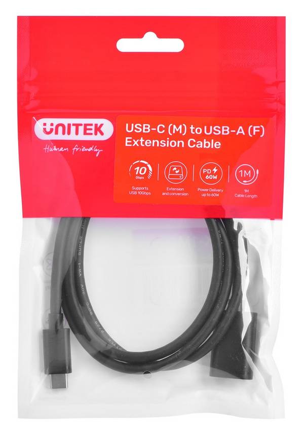 Kabeladapter Unitek (C476BK-1M) USB-C (M) - USB-A (F) 10 Gbps 60 W