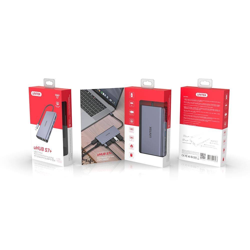 UNITEK uHUB S7 USB 3.2 Gen 1 (3.1 Gen 1) Type-C Grijs-3