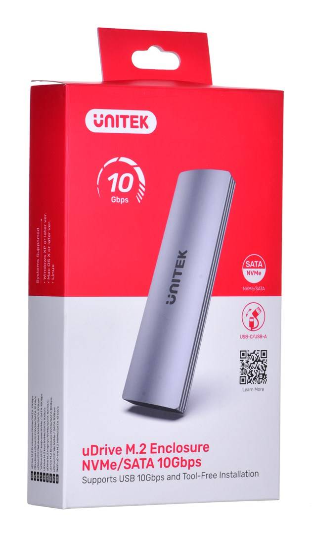 UNITEK M.2-behuizing, USB 3.2 Gen2 Type-C M.2 NVME/SATA SSD-6