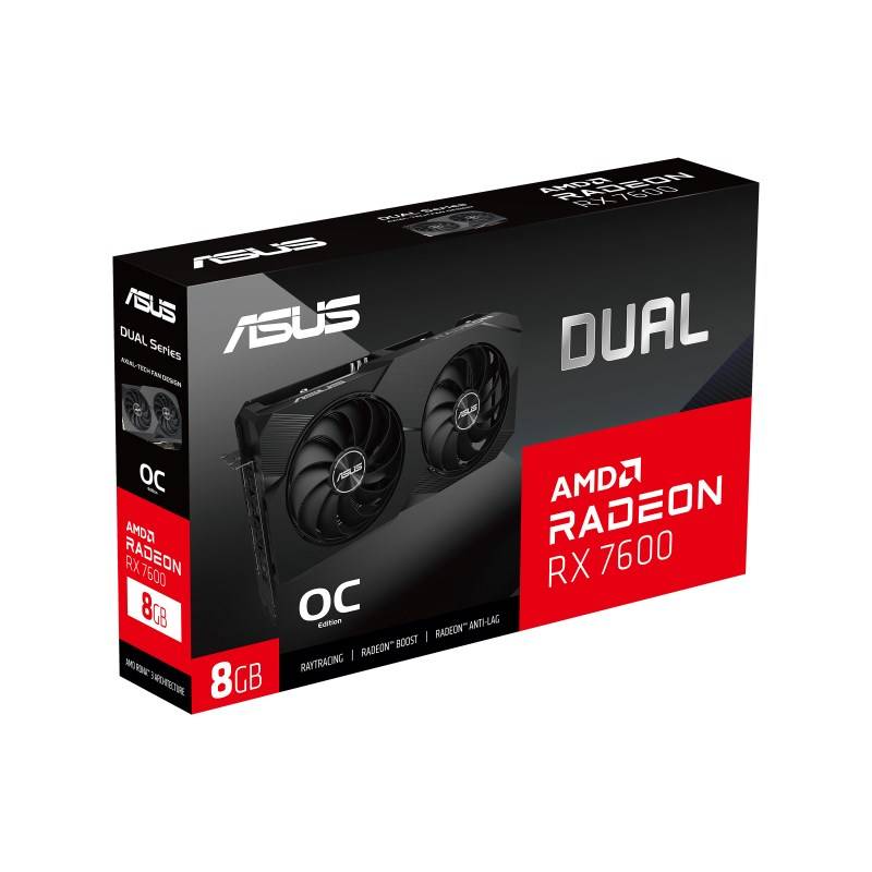 Asustek Computer AMD Radeon RX 7600 Videokaart Dual Overclocked 8 GB GDDR6-RAM PCIe 4.0 x4-16