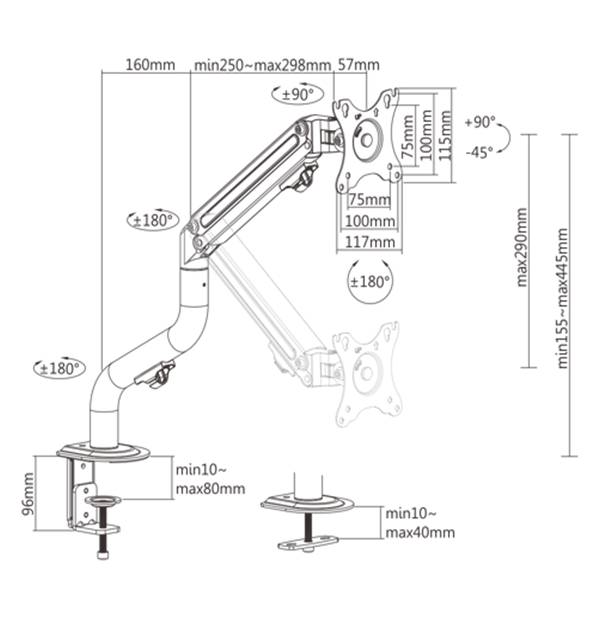 GEMBIRD MA-DA1-02 Houder; 8kg; 17÷32"; zwart; Arml: 515mm; aluminium,plastic,staal - 1 stuk-1