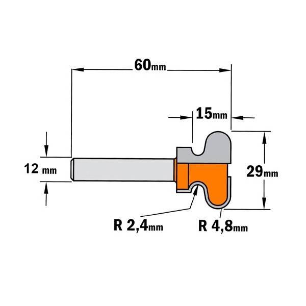CMT Handgreepfrees, HM, Z2, R=2,3+4,8, Ø 11/29 x 20/60 mm S=Ø12-1