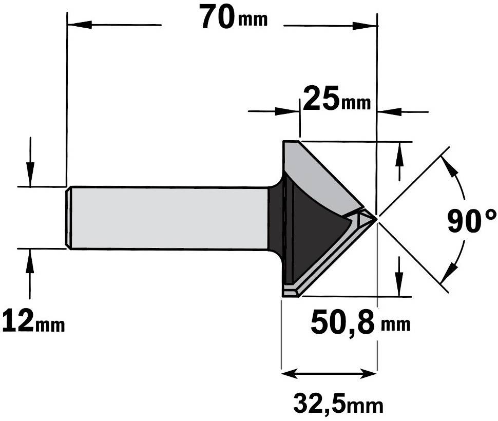 V-groeffrees, HM, Z2, 90°, Ø50,8 x 25/70mm S=Ø12-1