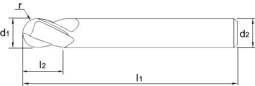 Phantom VHM radiusfrees, 2-snijder TiAlN, d1:Ø 1,5 - l2: 5 - l1: 39 - d2: Ø 3 - r: 0,75-1